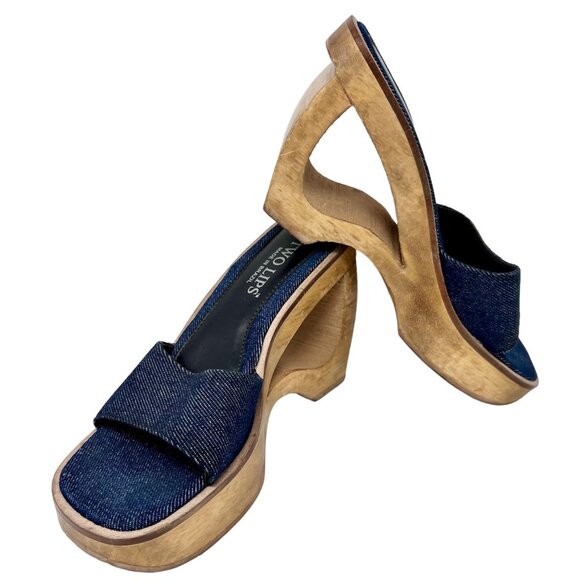 Spice Girls 90s Y2K Denim Wood Cutout Slide Platforms Size 9 - Picture 2 of 10